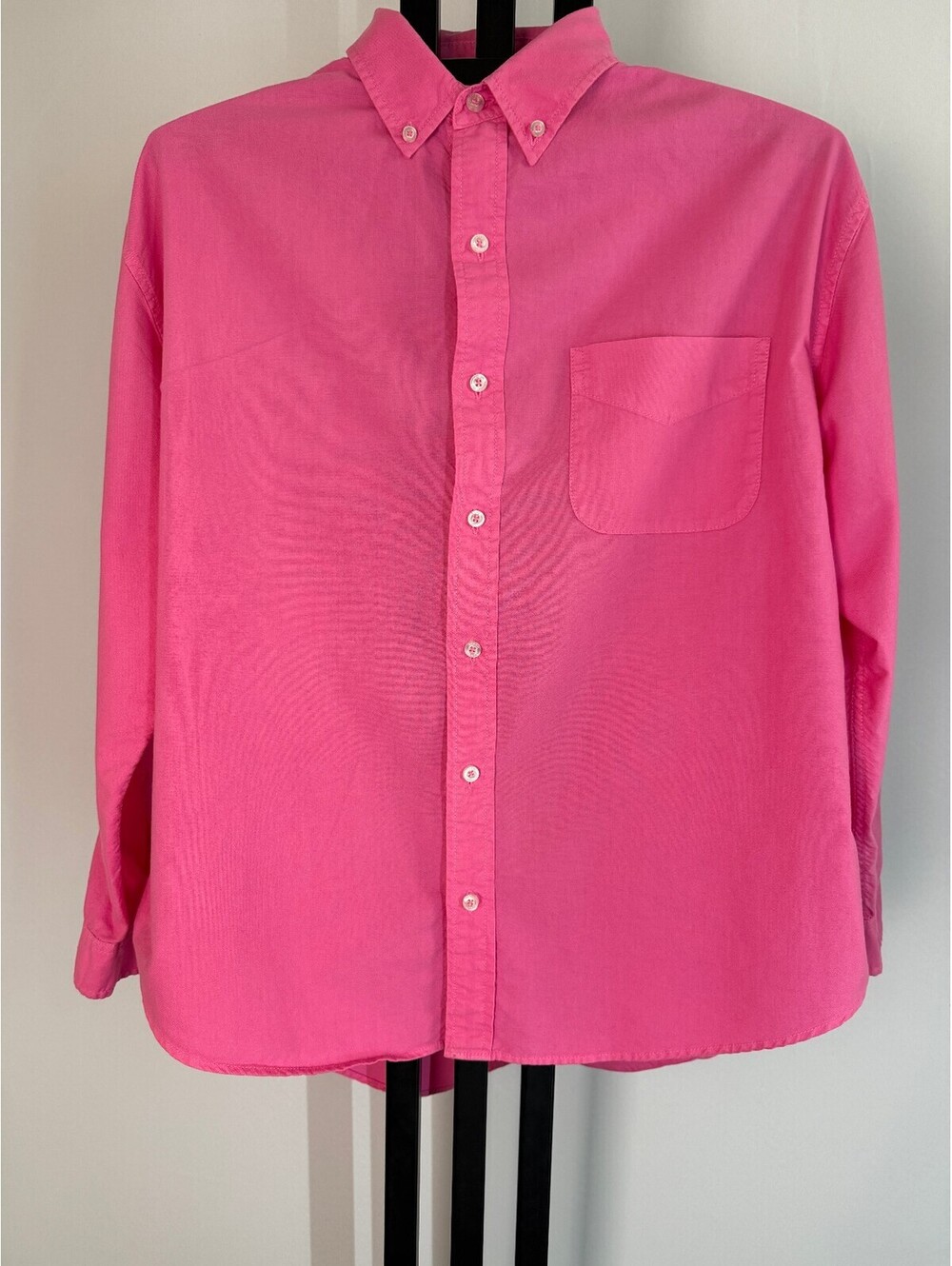 Fresh Produce Mens L Pink Cotton Oxford Shirt Boxy Short Body Button Down Camp